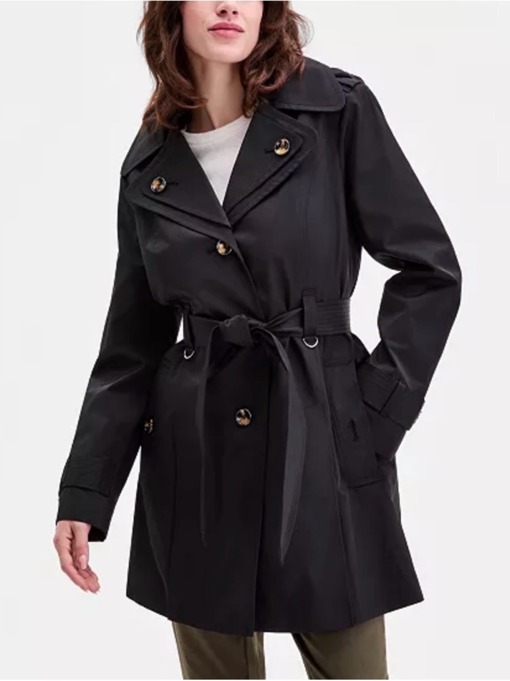 London Fog Black Double-Breasted Belted Trench Coat (Small Petite)